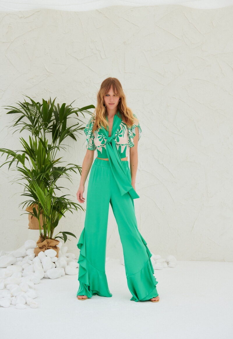 Dejavu Σατέν Παντελόνα με Βολάν