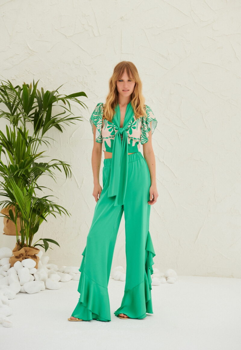 Dejavu Σατέν Παντελόνα με Βολάν