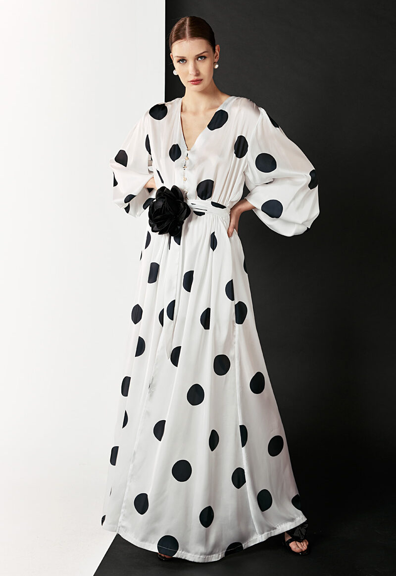 Dejavu Πουά Μάξι Φόρεμα μ Φουσκωτά Μανίκια