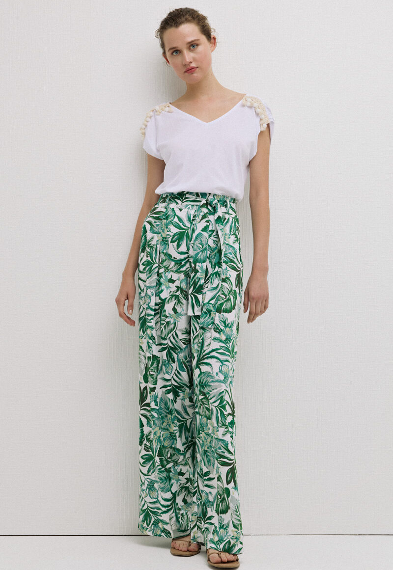 Dejavu Εμπριμέ Παντελόνα με Ζώνη στην Μέση