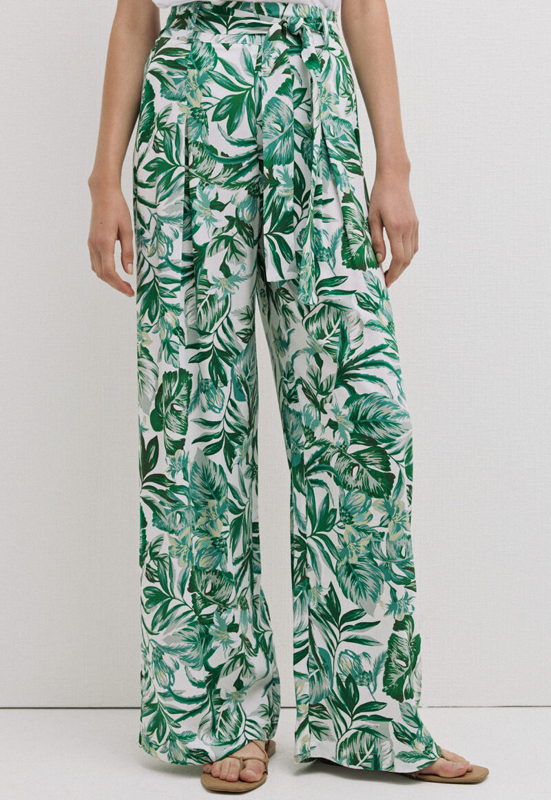 Dejavu Εμπριμέ Παντελόνα με Ζώνη στην Μέση