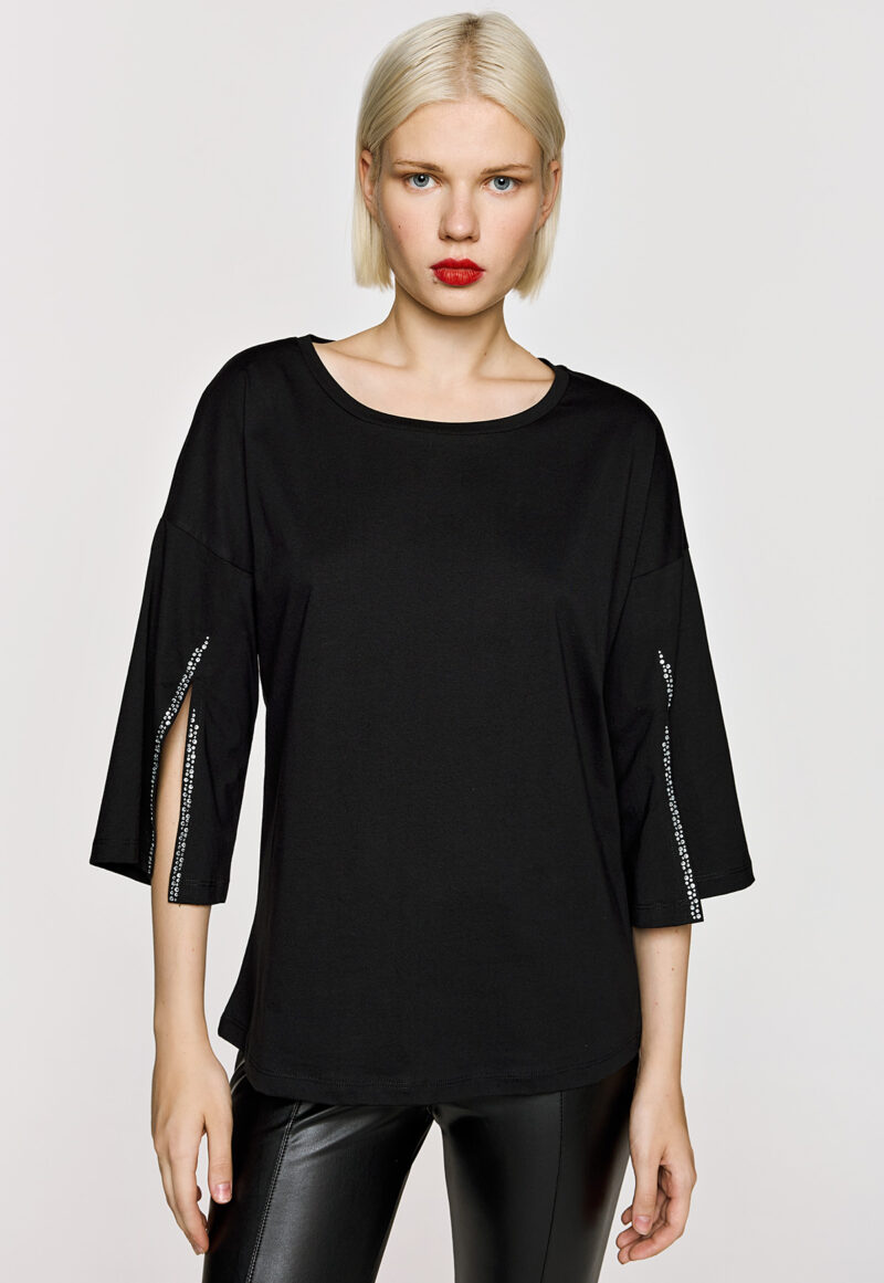 Cinderella Βαμβακερή Μπλούζα με Στρας στα Μανίκια