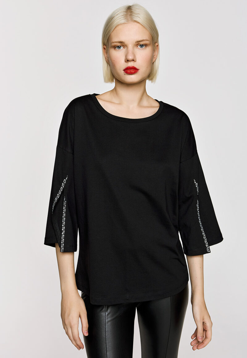 Cinderella Βαμβακερή Μπλούζα με Στρας στα Μανίκια