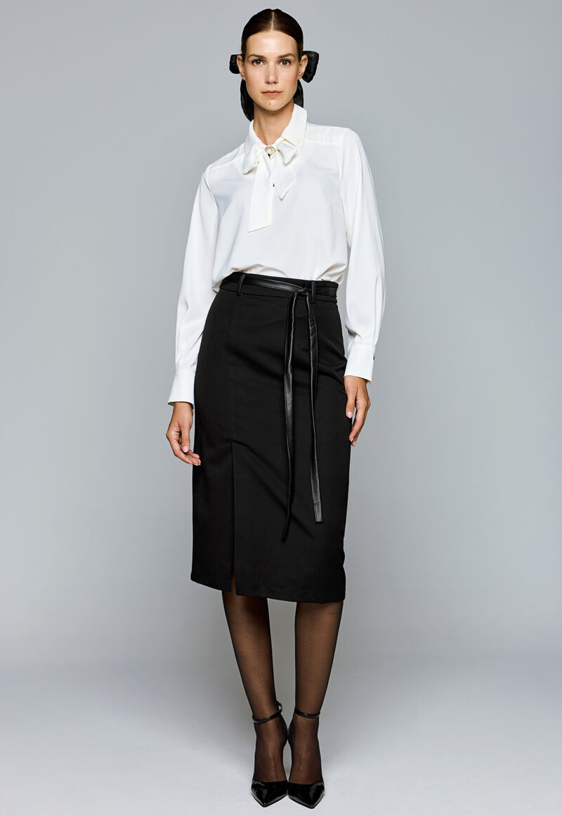 Dejavu Midi Φούστα με Δερματίνη Ζώνη