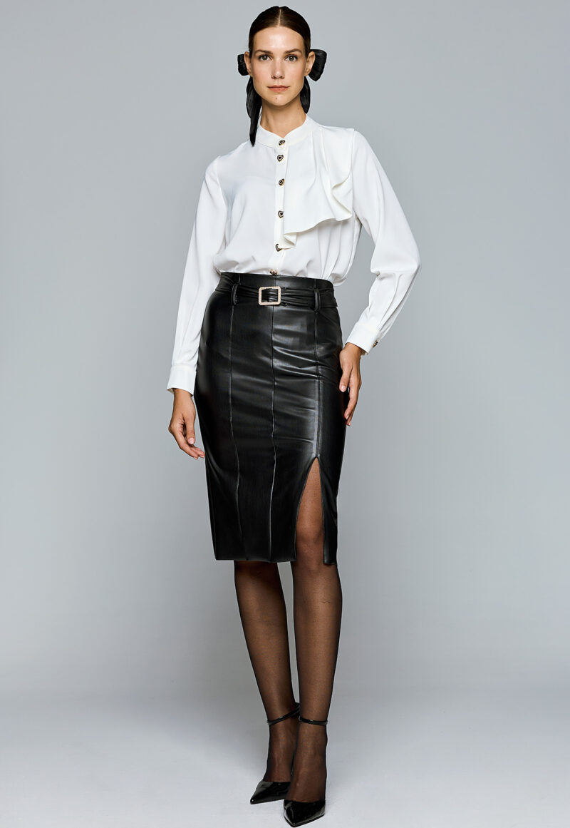 Dejavu Midi Δερματίνη Φούστα με Ζώνη με Τόκα