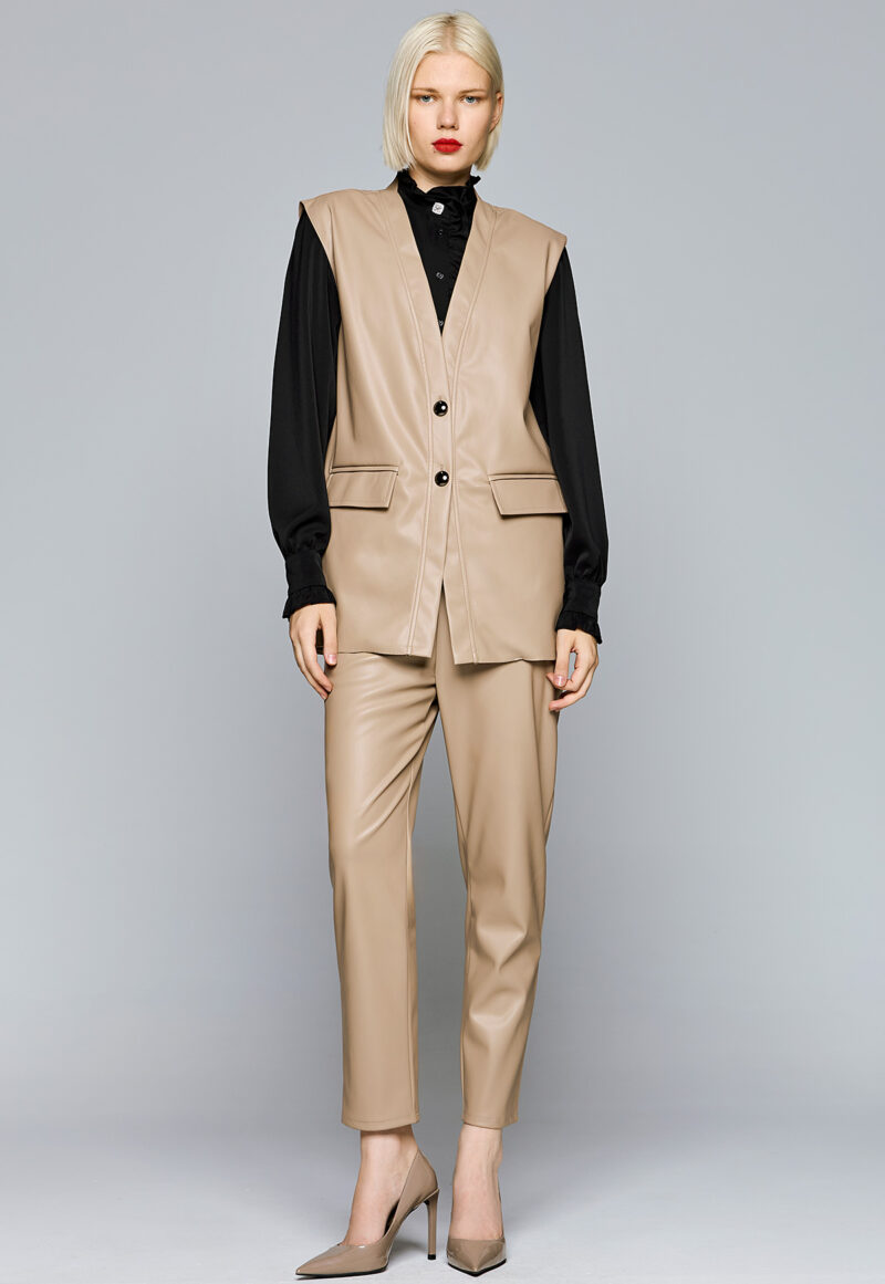 Dejavu Δερματίνη Μακρύ Γιλέκο