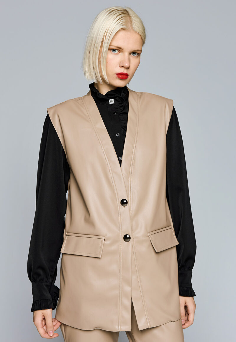 Dejavu Δερματίνη Μακρύ Γιλέκο