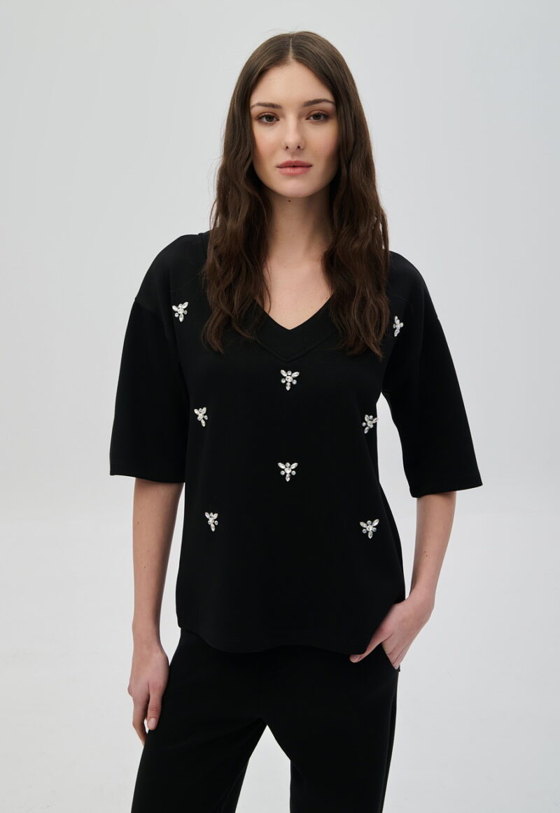 Cinderella Κοντομάνικη Μπλούζα Διάσπαρτα Μοτιφ Πέτρες