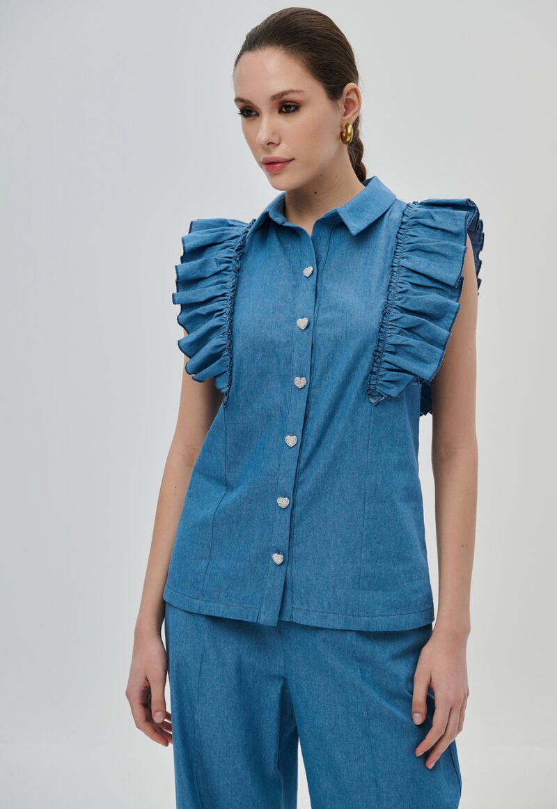 Dejavu πουκάμισο τύπου denim με βολάν