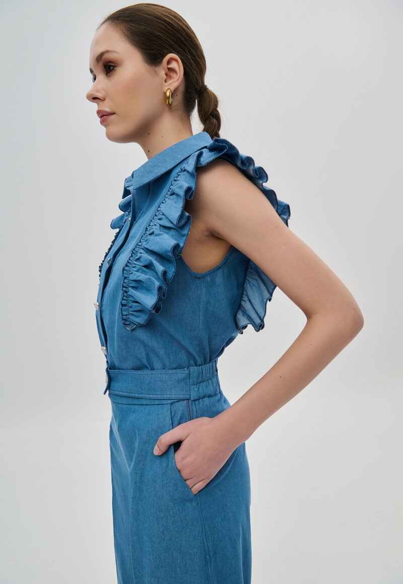 Dejavu πουκάμισο τύπου denim με βολάν