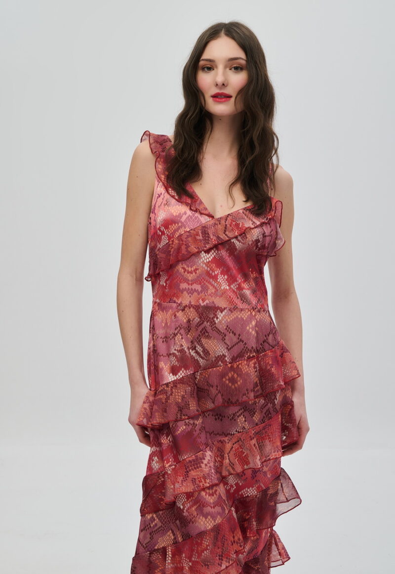 Dejavu Μακρύ Φόρεμα με Βολάν