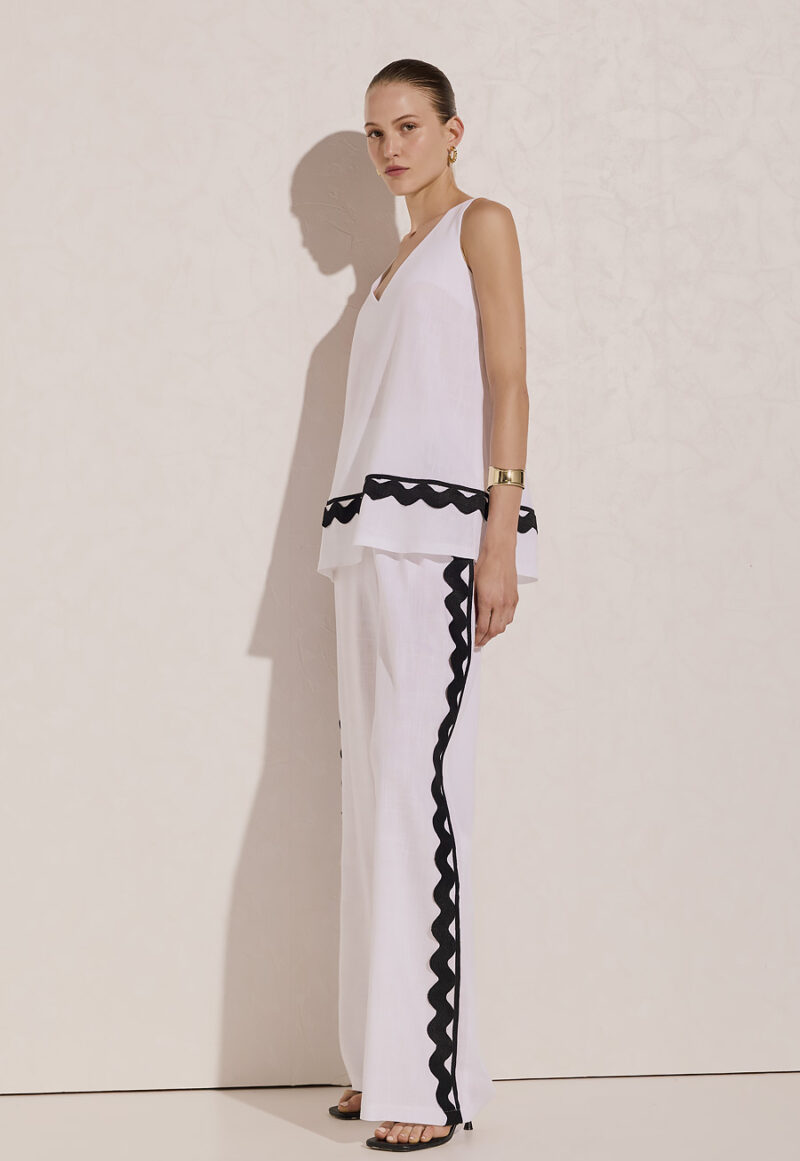 Dejavu Παντελόνα λινή με τρέσσα στο πλάι