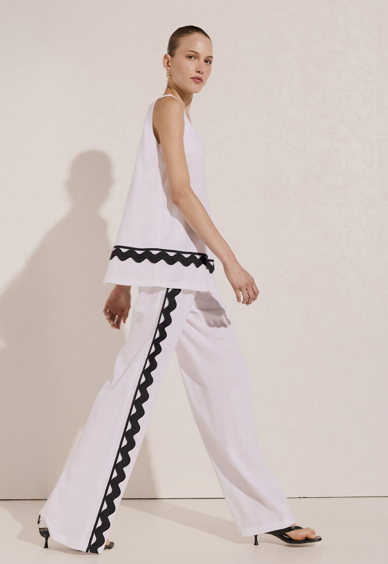 Dejavu Παντελόνα λινή με τρέσσα στο πλάι