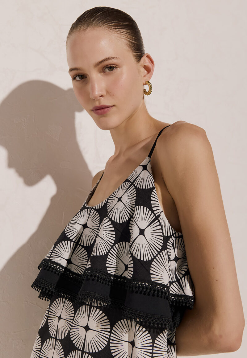 Dejavu Φόρεμα μάξι ασπρόμαυρο με βολάν