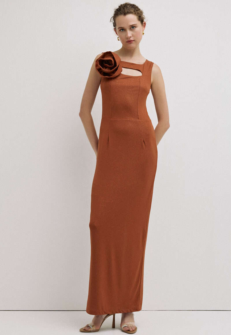 Dejavu Lurex Ίσιο Φόρεμα με Αποσπώμενο Λουλούδι