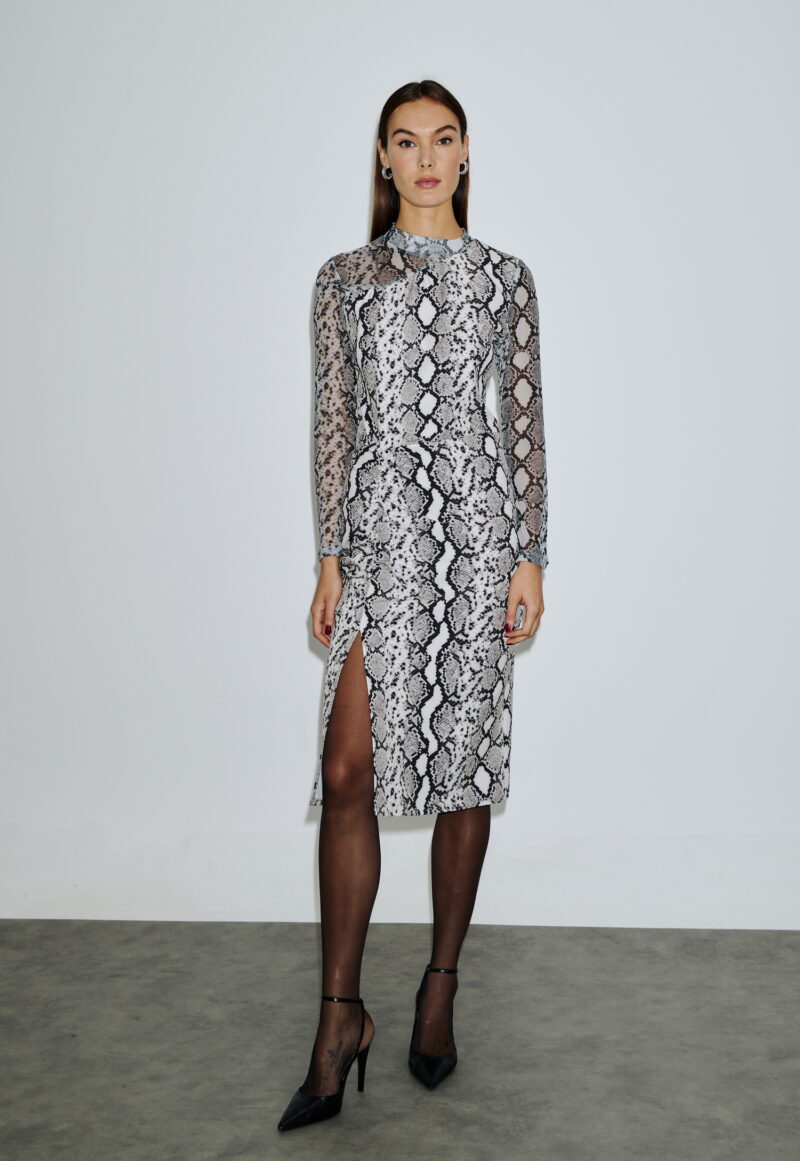 Dejavu Φόρεμα Στενό Με Τύπωμα Φίδι και Σούρες