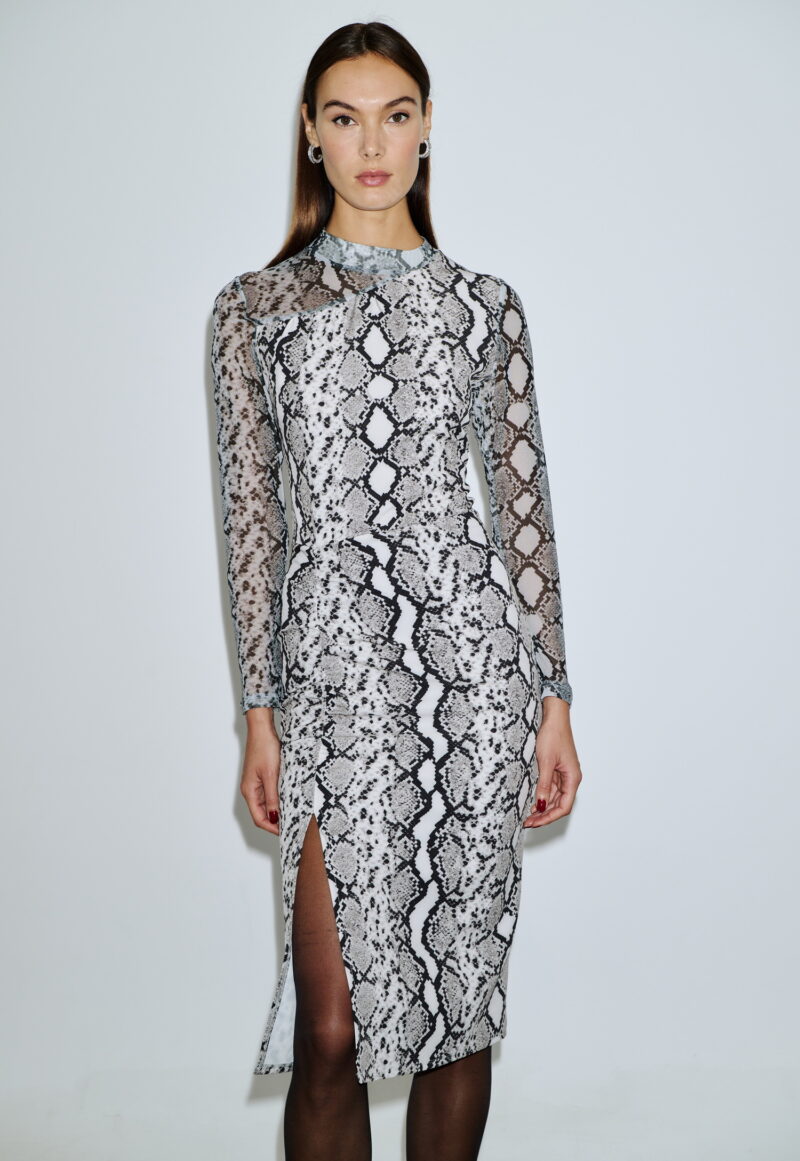 Dejavu Φόρεμα Στενό Με Τύπωμα Φίδι και Σούρες