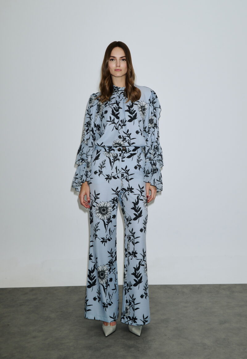 Dejavu Παντελόνα με Μαύρες Φλοράλ Λεπτομέρειες