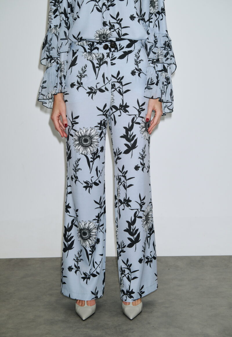 Dejavu Παντελόνα με Μαύρες Φλοράλ Λεπτομέρειες