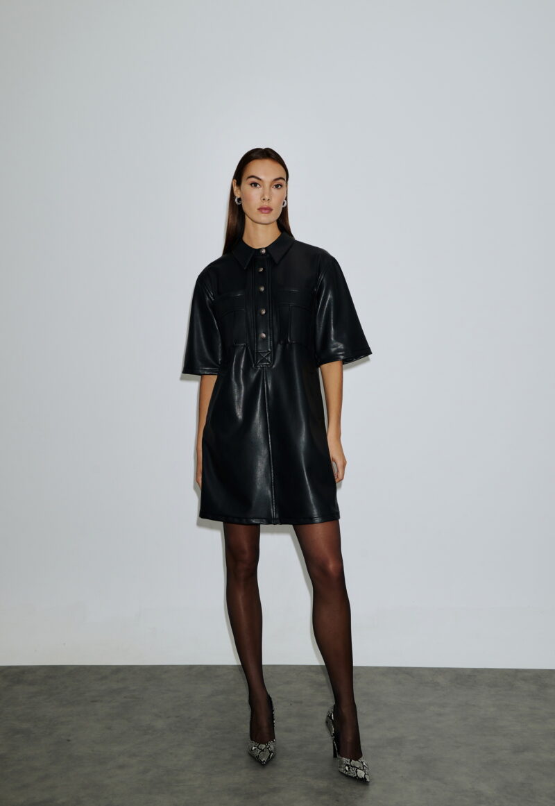 Dejavu Φόρεμα Δερμάτινο Με Τσέπες