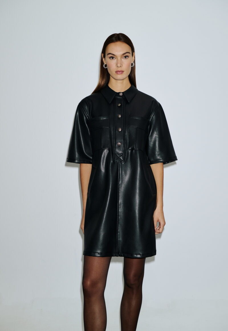 Dejavu Φόρεμα Δερμάτινο Με Τσέπες