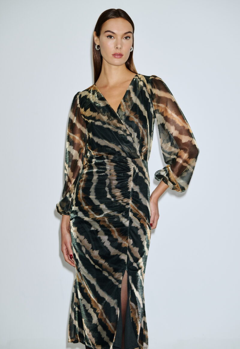 Dejavu Φόρεμα Στενό Με Σούρες Μεταλιζέ