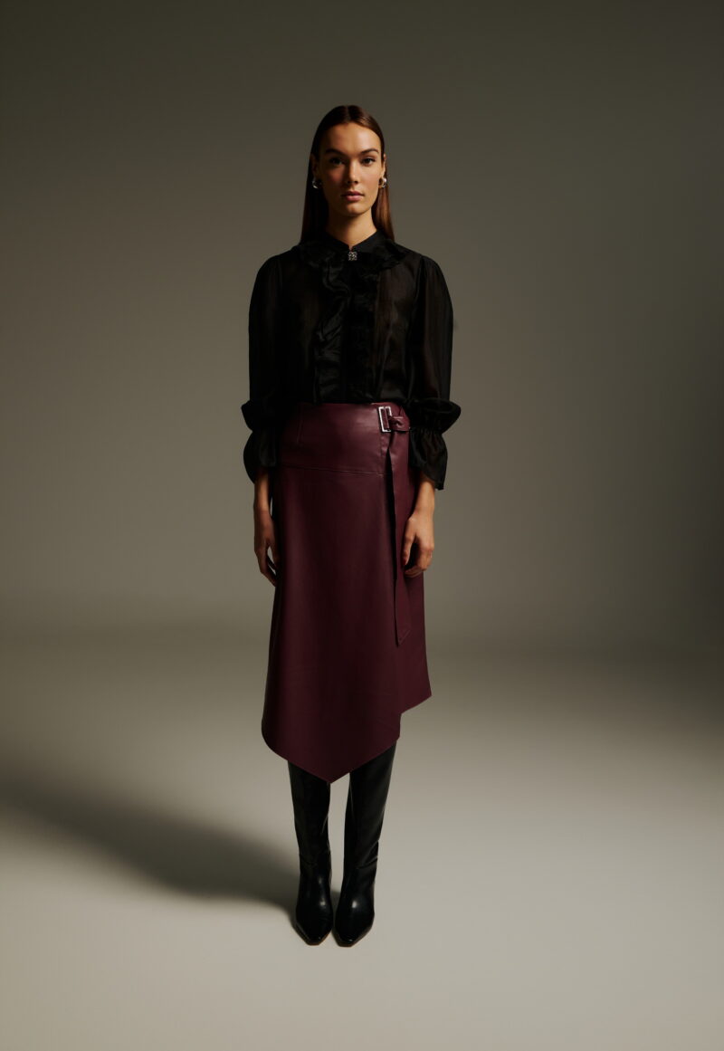 Dejavu Φουστα Δερματίνη Φάκελος με Τόκα και Δέσιμο εμπρός