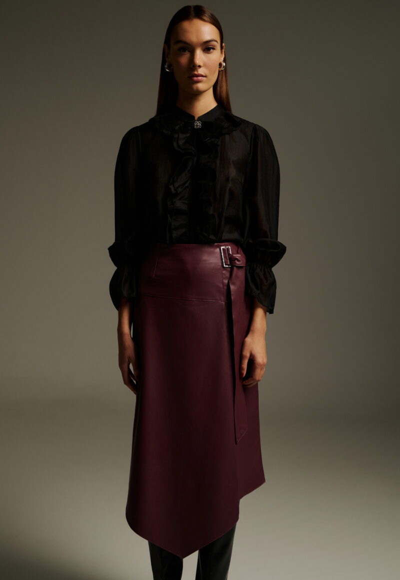 Dejavu Φουστα Δερματίνη Φάκελος με Τόκα και Δέσιμο εμπρός