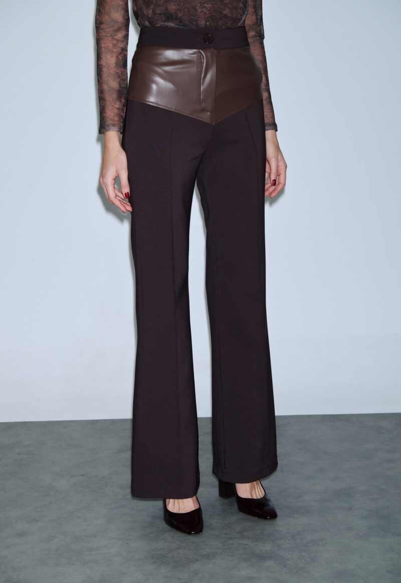 Dejavu Ψηλόμεσο Παντελόνι με Δερματίνι Λεπτομέρειες