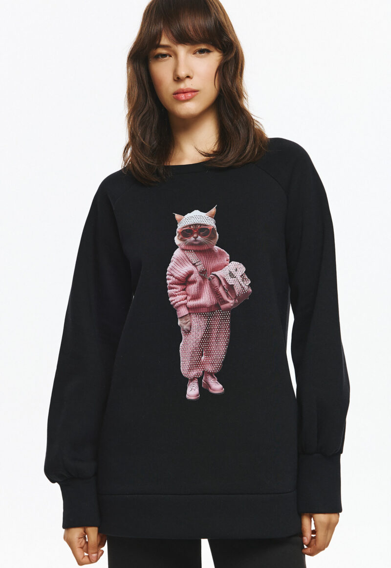 Unitee Φούτερ Μπλούζα με Γάτα με Παντελόνι με Στρας