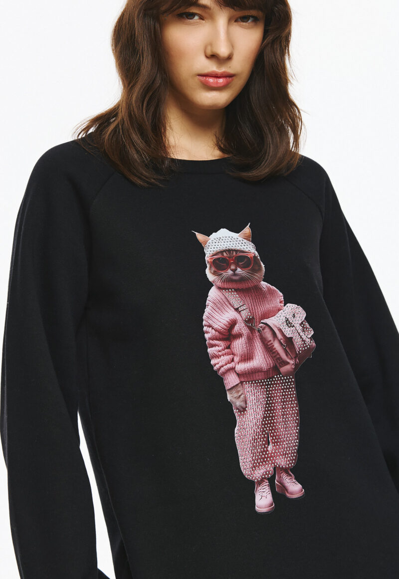 Unitee Φούτερ Μπλούζα με Γάτα με Παντελόνι με Στρας