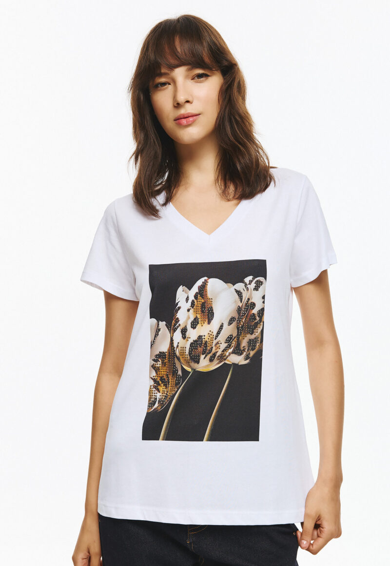 Unitee Κοντομάνικη Μπλούζα με Τύπωμα Τουλίπες