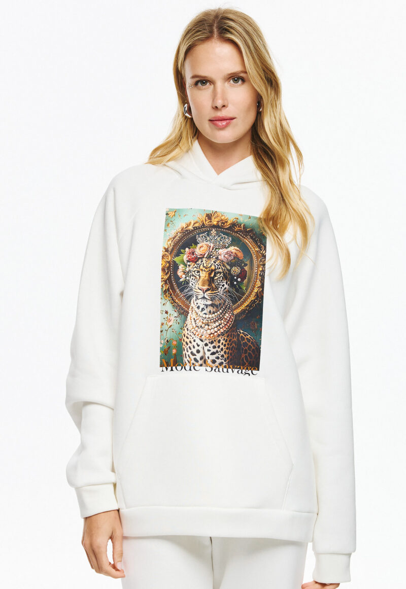 Unitee Φούτερ Μπλούζα με Τύπωμα Τίγρη με Λουλούδια στο Κεφάλι