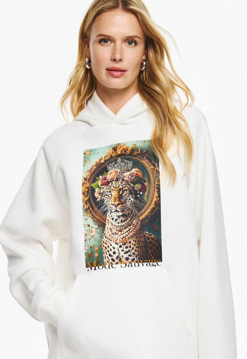 Unitee Φούτερ Μπλούζα με Τύπωμα Τίγρη με Λουλούδια στο Κεφάλι