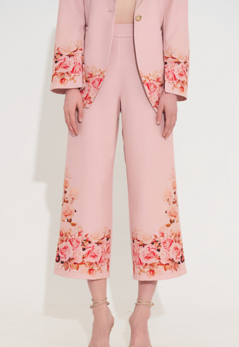 Ψηλόμεσο Crop Παντελόνι με Floral Τύπωμα