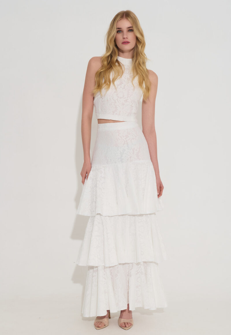 Δαντελένιο Crop Top με Halter Λαιμόκοψη