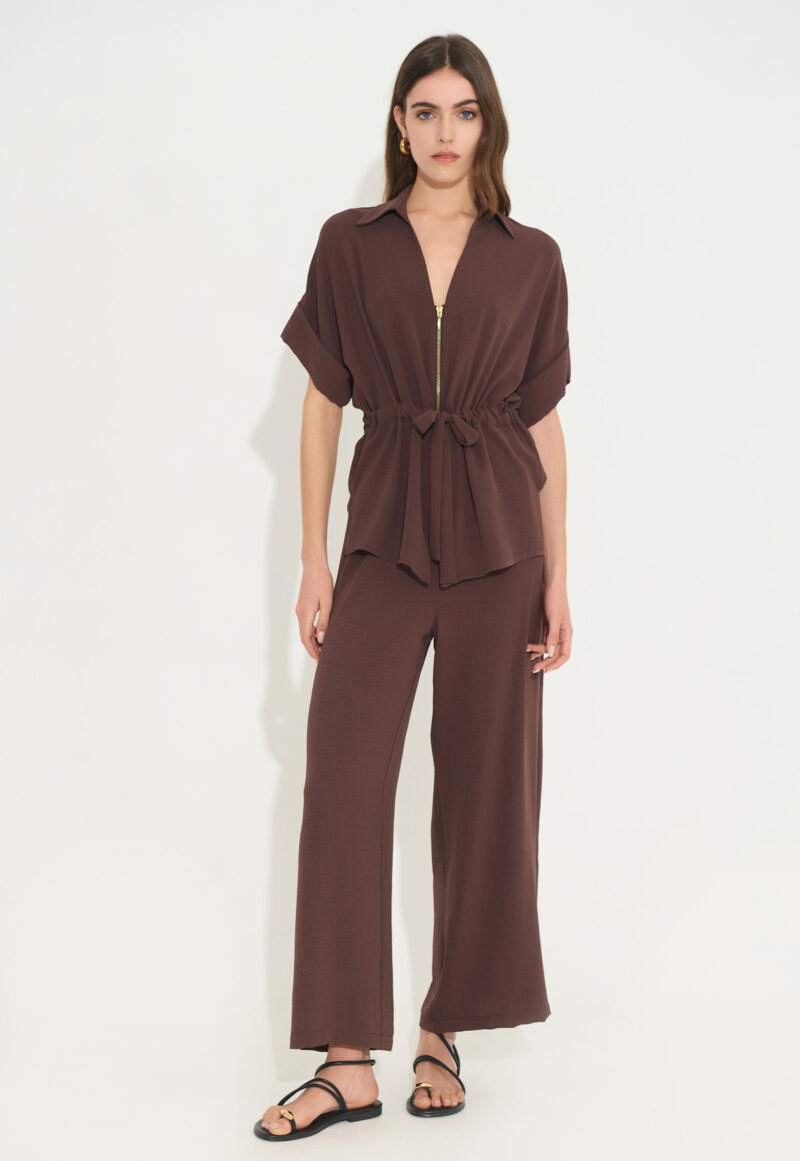 Μπλούζα με Φερμουάρ και Κορδόνι στη Μέση