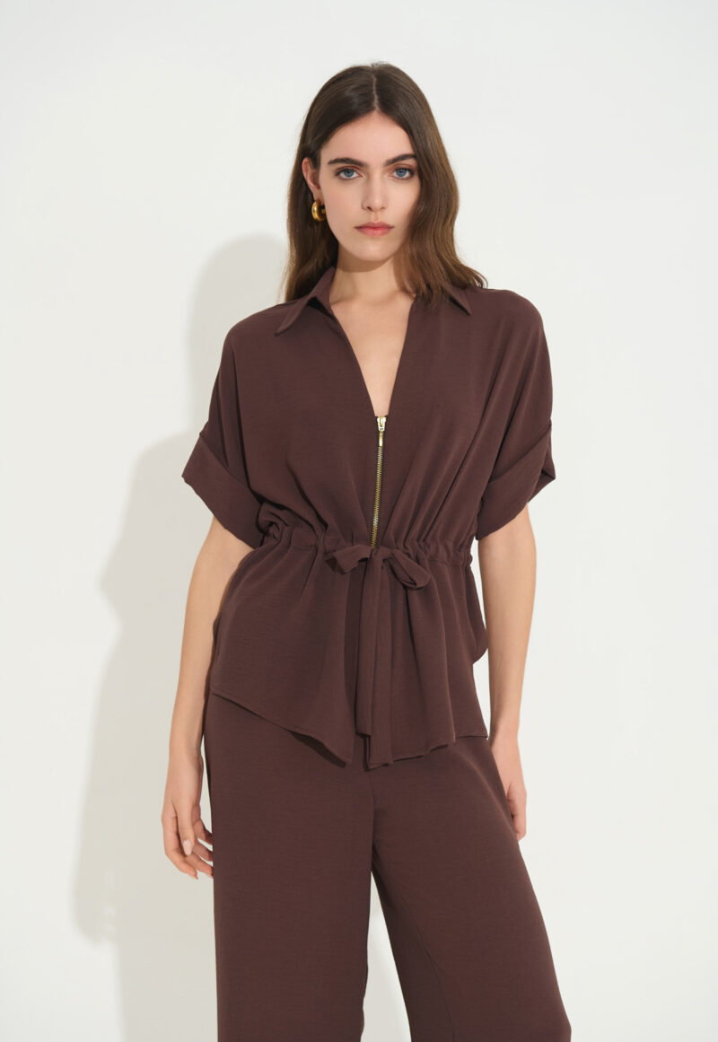 Μπλούζα με Φερμουάρ και Κορδόνι στη Μέση