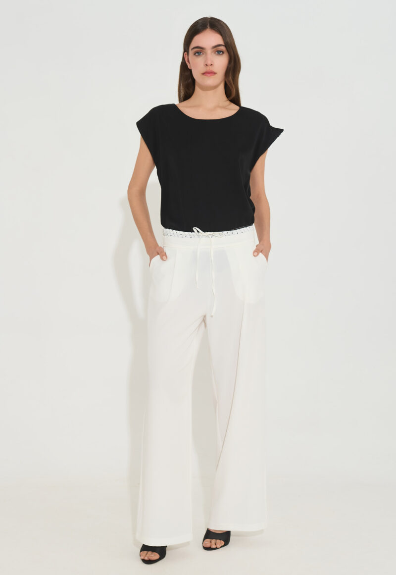 Ψηλόμεση Παντελόνα με Πιέτες με Λάστιχο και Κορδόνι