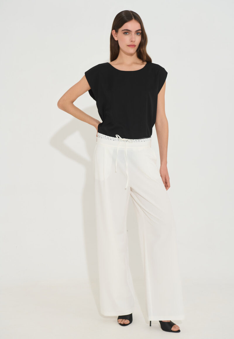 Ψηλόμεση Παντελόνα με Πιέτες με Λάστιχο και Κορδόνι