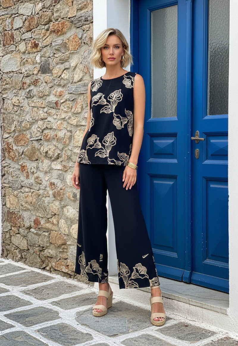 Αμάνικο Τοπ με Floral Χρυσά Κεντμένα Μοτίβα