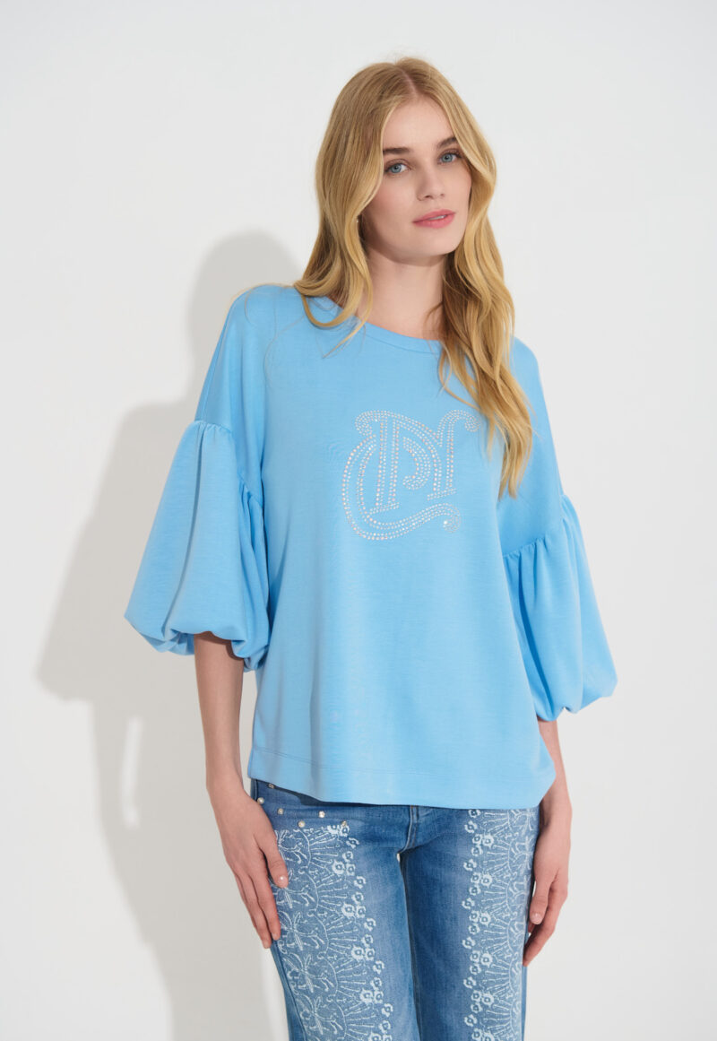 Mπλούζα με φουσκωτά μανίκια και σχέδιο με στρας