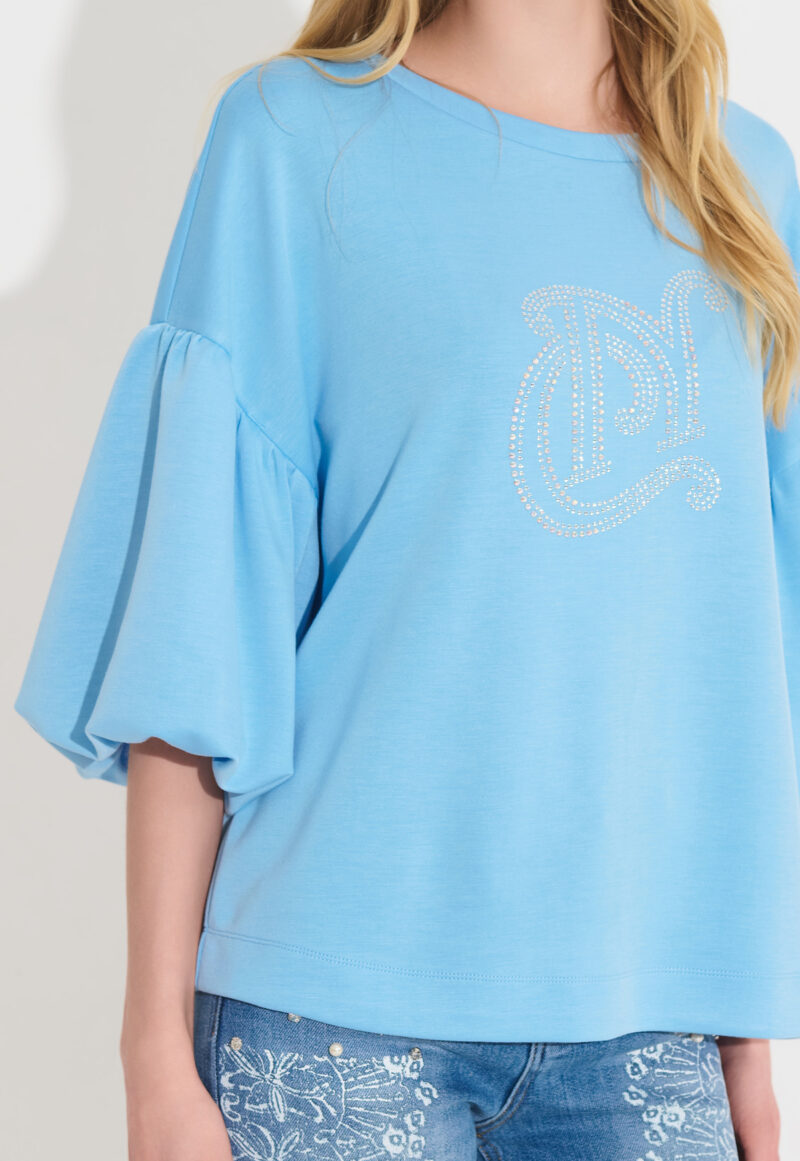 Mπλούζα με φουσκωτά μανίκια και σχέδιο με στρας