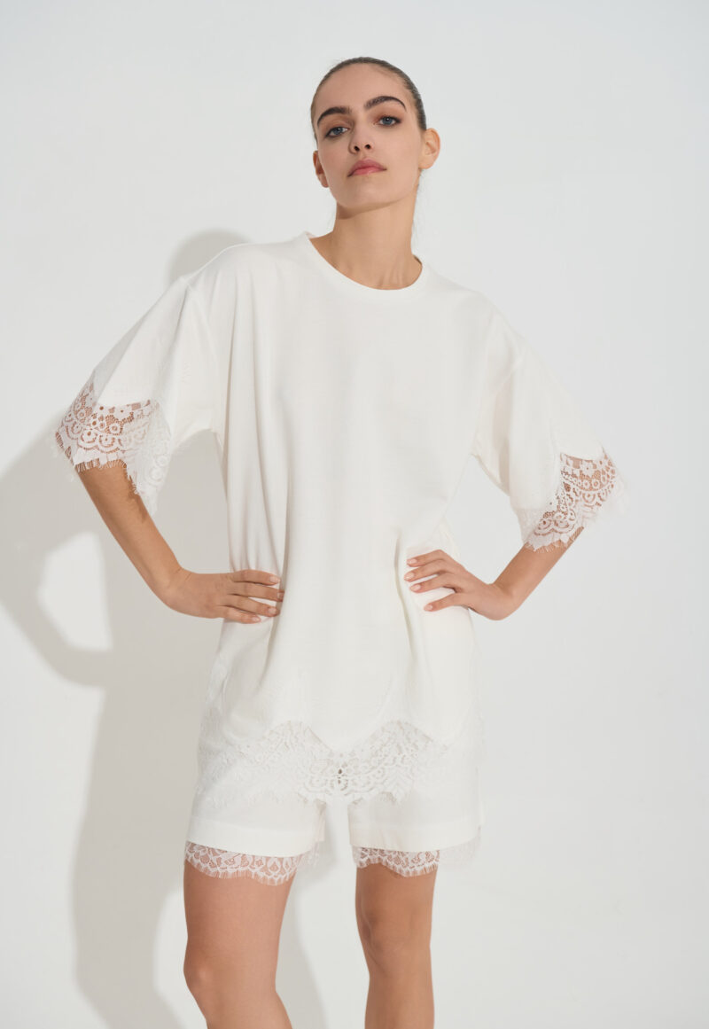 Oversized Φούτερ Μπλούζα με Δαντέλα