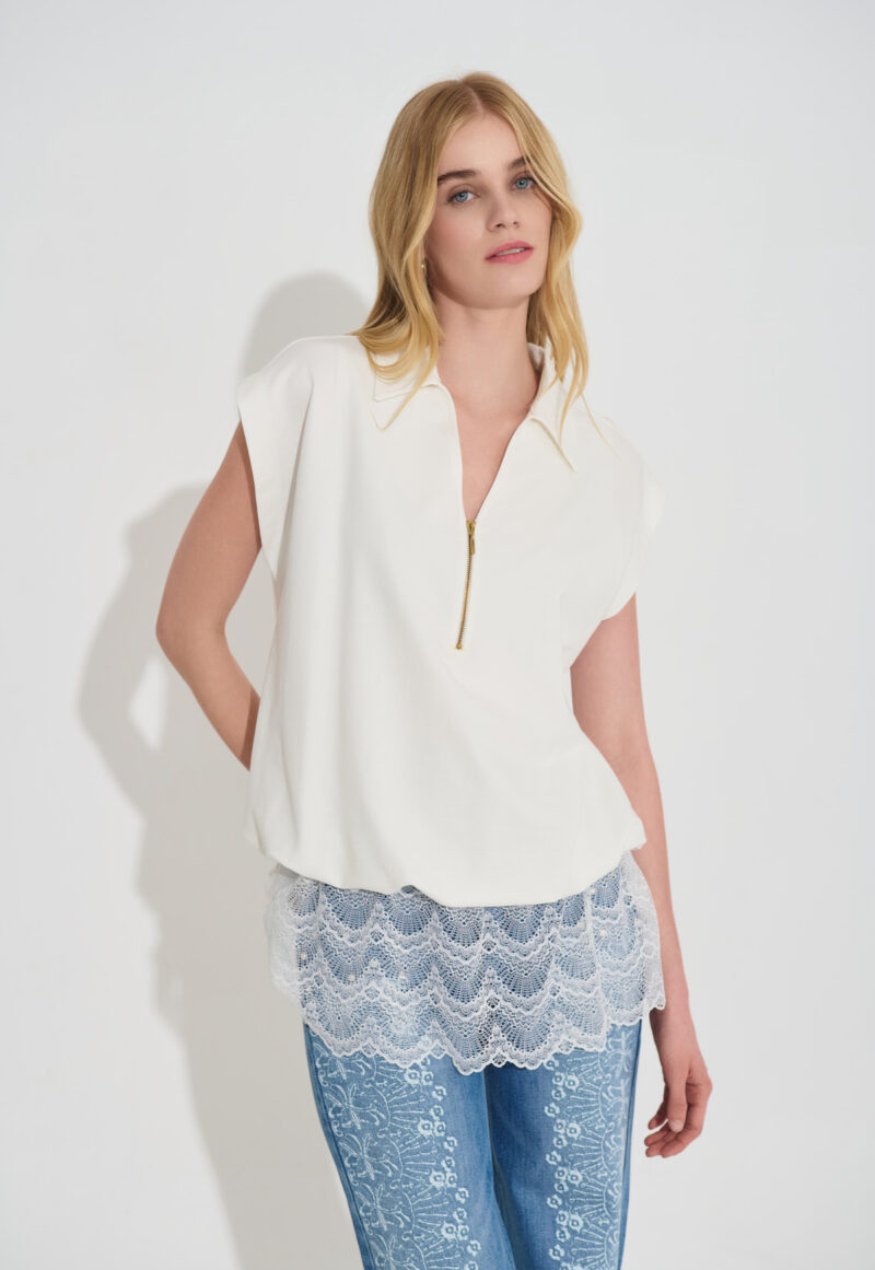 Φούτερ Μπλούζα με Φερμουάρ και Δαντέλα