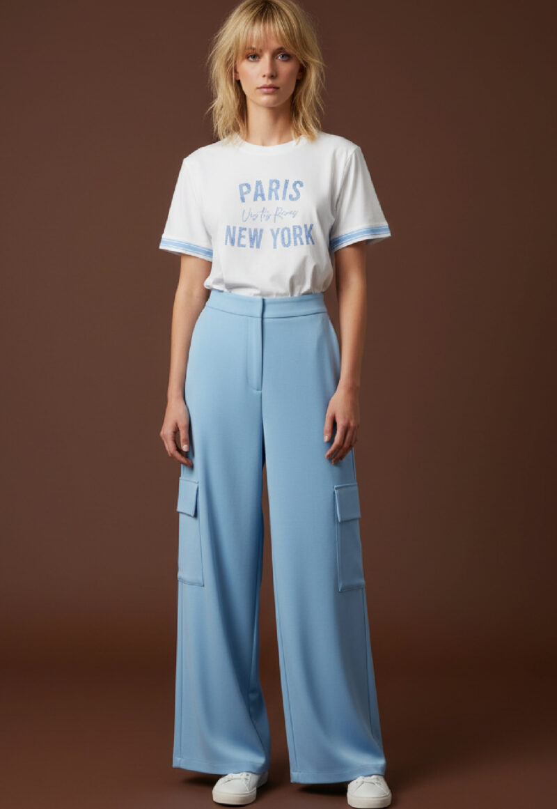 T-Shirt με Στάμπα "Paris vs New York" και Γαλάζιες Λεπτομέρειες