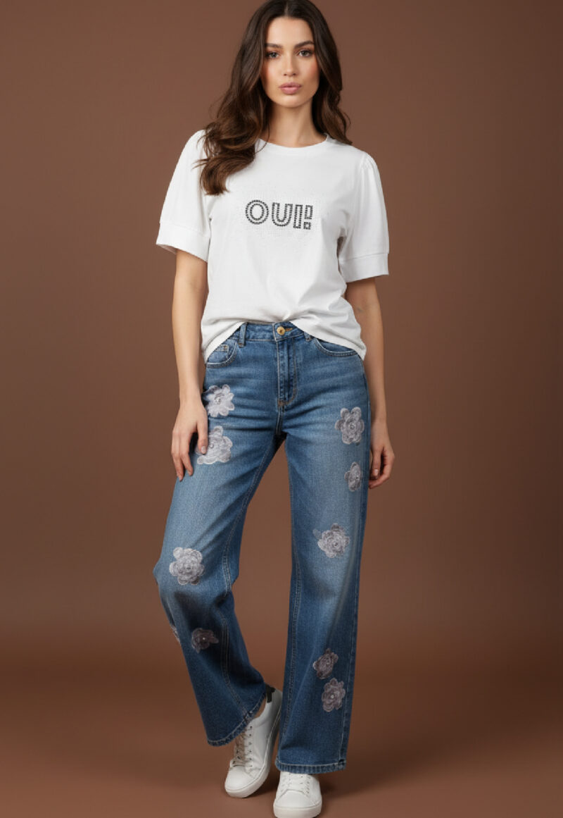T-Shirt με Στάμπα "OUI!" από Στρας