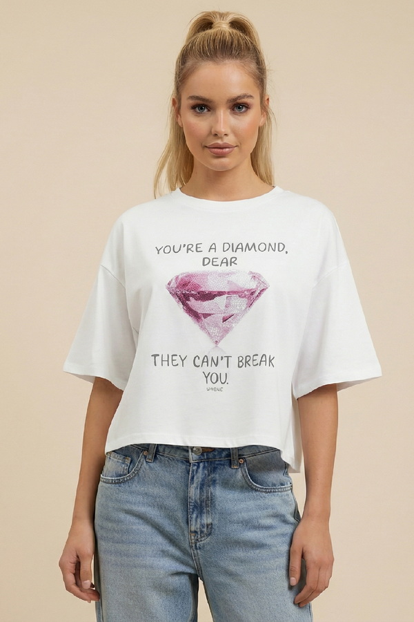 Unitee Κοντομάνικη Crop Top Μπλούζα με τύπωμα You are diamond