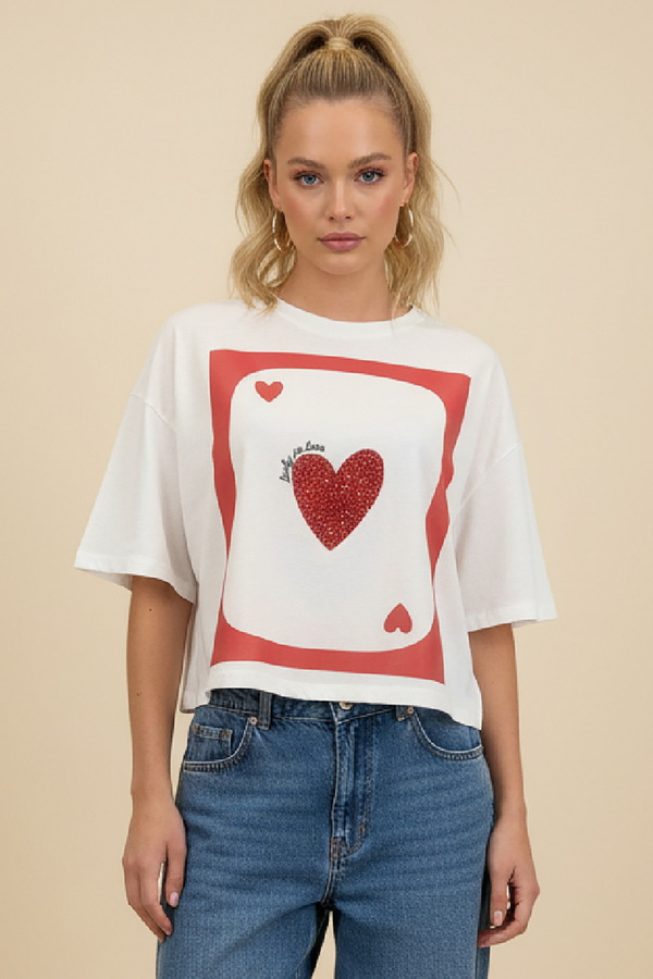 Unitee Crop Top Μπλούζα με τύπωμα Καρδιά