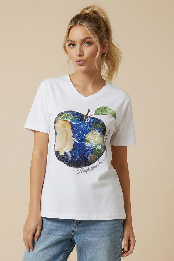 Unitee Κοντομανικη μπλούζα  με τύπωμα Earth Apple